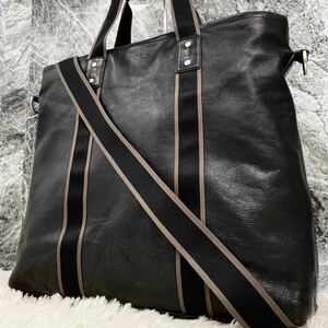 1円〜【希少 A4収納】コーチ COACH トートバッグ ヘリテージ 本革 メンズ ビジネス 2way 大容量 ロゴ型押 肩掛け ショルダー ストライプ 黒