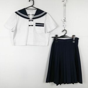 1円 セーラー服 スカート 上下2点セット 指定 大きいサイズ 夏物 白2本線 女子 学生服 静岡西遠女子学園 白 制服 中古 ランクC NA1719