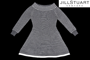 S2215★JILL STUART ジルスチュアート 125-240282★ボーダー柄ホワイト×グレー長袖ニットワンピース M