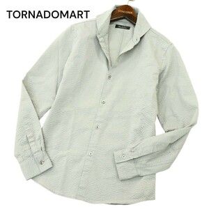 TORNADOMART トルネードマート 春夏 シアサッカー★ 長袖 ホリゾンタルカラー ストライプ シャツ Sz.M　メンズ 灰 日本製　A4T03729_4#A