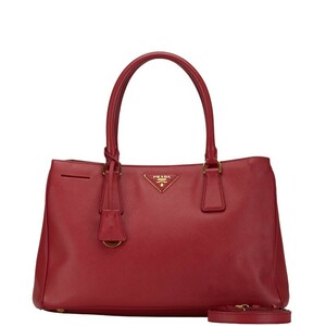 プラダ サフィアーノ 三角ロゴプレート ハンドバッグ ショルダーバッグ 2WAY レッド レザー レディース PRADA 【中古】