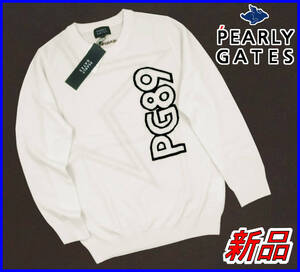 【国内正規品】55%OFF◆パーリーゲイツゴルフニットPEARLYGATES◆定価:33,000円◆カシミヤ混クルーネックゴルフセーター◆白ホワイトM/4