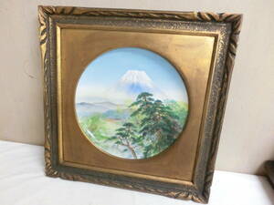 ★中古・長期保管品★オールドノリタケ 富士山 絵皿 額付き 額寸 約54×54cm 月桂樹 日陶