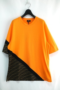 FENDI T-Shirt L.J.FF ZUCCA DIAG フェンディ ズッカ柄 切り替え Tシャツ オレンジ Lサイズ FAF682 AN68