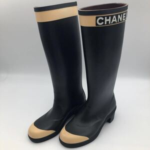 CHANEL レインブーツ レインシューズ 長靴 ラバー ロングブーツ シャネル 37サイズ ハイブーツ