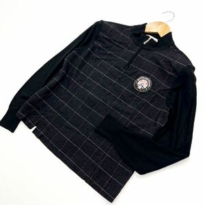 マンシングウェア ☆ Munsingwear 大人の女性スタイル◎ ハーフジップ ニット シャツ 長袖 ダークグレー ブラック M ゴルフ GOLF■DG217