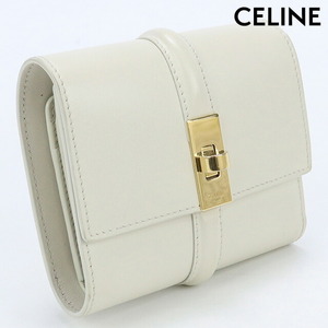 中古 セリーヌ 三折財布小銭入付き レディース ブランド CELINE 16(セーズ) スモール トリフォールドウォレット カーフ