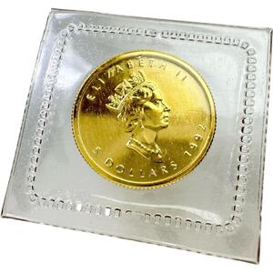 1992年 エリザベス2世 メイプルリーフ 1/10oz 5ドル 金貨 コイン/純金 ユニセックス