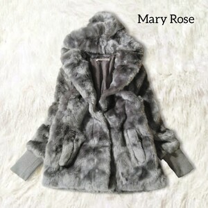 45 【Mary Rose】 メアリーローズ フェイクファー コート アウター S グレー 光沢感 フード 袖リブ ボリューム モコモコ 秋冬 レディース