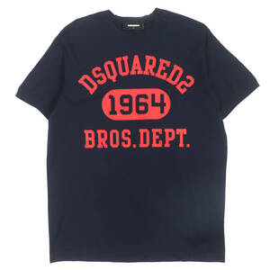 美品▼DSQUARED2 ディースクエアード 20AW S74GD0759 ロゴプリント クルーネック ショートスリーブ 半袖Ｔシャツ ネイビー L 正規品