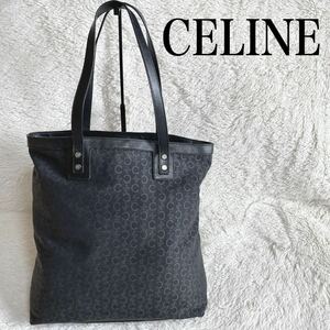 美品 CELINE Cマカダム柄 トートバッグ レザー キャンバス 肩がけ 黒 セリーヌ 馬車