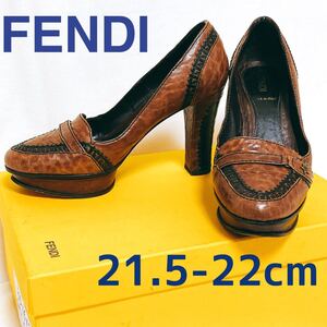 FENDI ズッカ ハイヒール 22cm 34.5表記 革製 イタリア製 レザー ブラウン