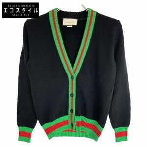 美品/国内正規 GUCCI グッチ 448548 Vネック ウェブライン カーディガン XS ブラック レディース