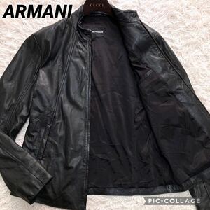 XXL位 極希少サイズ EMPORIO ARMANI エンポリオアルマーニ ライダースジャケット ラムレザー 羊革 黒 ブラック ブルゾン メンズ 52