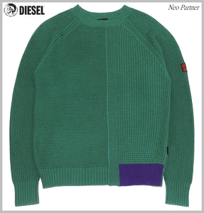 定価￥21,780 即決 美品 DIESEL ディーゼル K-STATUES 切替デザイン クルーネック コットンニットセーター グリーン S 正規品 メンズ