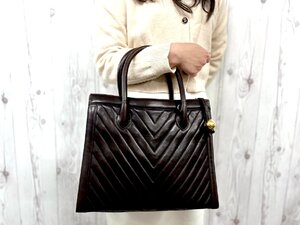 極美品 CHANEL シャネル Vステッチ トートバッグ ハンドバッグ バッグ レザー 茶 79346