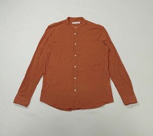ZARA // 長袖 クレープ バンドカラー コットン シャツ (赤茶系) サイズ 40