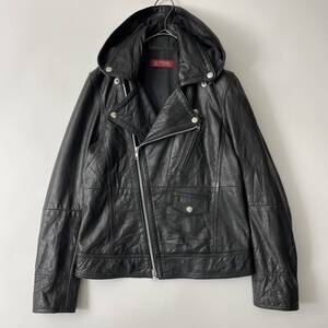 The DUFFER of ST.GEORGE size/2 (id) ダファー レザー ライダースジャケット ダブル フーデッド フード ブラック 黒 革ジャン 