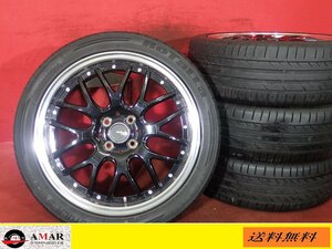 R17●【アネーロコラソン：ブラックポリッシュ色】中古ホイール＋ラジアル205/45R17 ROTALLA ★4本(TH-3904A)送料無料/沖縄配送不可