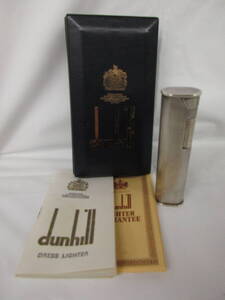 T12-6 dunhill(ダンヒル) ローラー式 ガスライター 【 PAT.N° 3910750 / DES.PAT.N°235456 】 スリム シルバーカラー ケース付き 