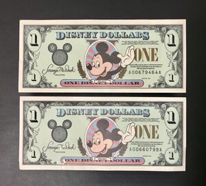 DISNEY DOLLARS ディズニー ダラー 1ドル札×２枚 1996年版 紙幣