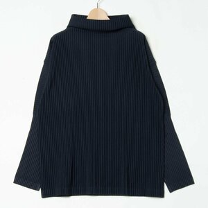 【1円スタート】HOMME PLISSE ISSEY MIYAKE オムプリッセ イッセイミヤケ ハイネック長袖トップス デザイナーズ 紺 ネイビー 無地 3