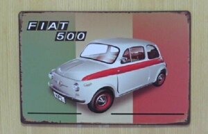 送料無料 フィアット500 イタリア国旗 金属製 メタルサインプレート FIAT500　チンクェチェント　NUOVA 500 看板　ブリキ ガレージ