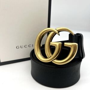 美品　GUCCI　グッチ　ベルト　　マーモント レザー　ブラック　GG インターロッキング　ゴールド　ロゴ　75サイズ　ユニセックス　