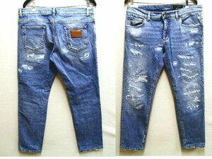 即決[52]DOLCE&GABBANA DENIM SKINNY プレート スキニー スリム リペア ダメージ ストレッチ デニム GY07LD/G8DN7 パンツ■6795