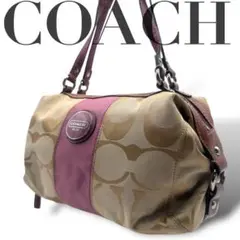 美品✨ COACH コーチ シグネチャー キャンバス ベージュ　ミニボストン