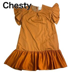 Chesty チェスティ フレア半袖ワンピース オレンジバイカラー 0 S