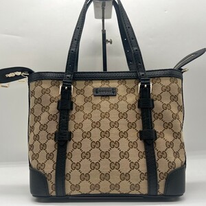 【現行品/極美品】グッチ GUCCI ミニ トートバッグ ハンドバッグ GGキャンバス レザー 本革 肩掛け レディース メンズ ベージュ