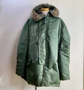 USA製 90s 希少 ALPHA INDUSTRIES アルファ N-3B フライトジャケット XL オリーブグリーン IDEALジップ ミリタリージャケット N3B 古着