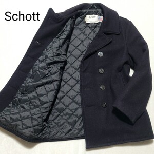 【奇跡の1着！2XL！！】裏地キルティング Schott ショット Pコート ダブル メルトン 中綿 740N USA製 アメリカ製 黒 ブラック サイズ44