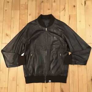 ★青山限定★ シープスキン レザー MA-1 ジャケット Mサイズ ダークブラウン a bathing ape BAPE leather jacket エイプ ベイプ NIGO z2124