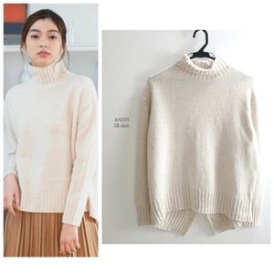 訳あり☆19AW☆ANAYI☆アナイ 紡毛 ウール バック スリット プルオーバー ニット ベージュ