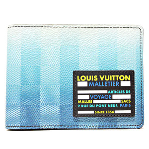 ルイヴィトン LOUIS VUITTON ダミエ・ストライプ ポルトフォイユ・ミュルティプル 二つ折り財布 M81319 ライトブルー ブランド メンズ