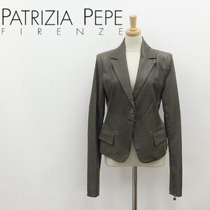 新品◆PATRIZIA PEPE パトリツィア ペペ ラムレザー 羊革 切替 ロゴチャーム 2釦 ジャケット 42