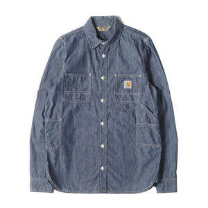 Carhartt WIP カーハート ワークインプログレス シャツ サイズ:S シャンブレー スリム ワークシャツ (L/S MOTOR SHIRT) インディゴ