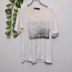 b3220【OVAL DICE】レディース　Tシャツ　半袖　プリント　白　L