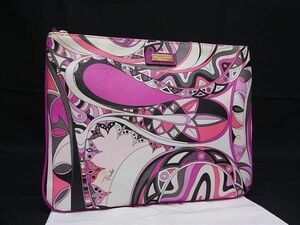 1円 ■美品■ EMILIO PUCCI エミリオプッチ PVC マルチポーチ マルチケース 小物入れ レディース アイボリー系×マルチカラー BK1963