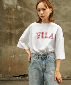 「FILA」 半袖Tシャツ LARGE ホワイト×レッド レディース