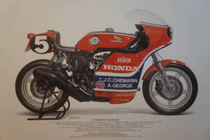 イラストポスター A3版 1976 HONDA RCB1000 ホンダ DOHC 鈴鹿８時間耐久ロードレース suzuka 検：バイク オートバイ