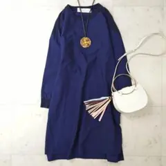 美品♪ ミディウミ Midiumi シャツワンピース ドッキング ネイビー