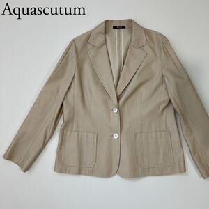 美品 Aquascutum アクアスキュータム テーラードジャケット ストライプ 長袖 シルク混み アウター トップス レディース