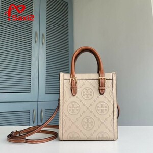 【Saxi2】美品 TORY BURCH トリーバーチ Tモノグラム コントラスト エンボス ミニトート 2WAY ショルダーバッグ 品質保証 