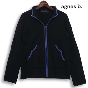 フランス製★ agnes b. アニエスベー 秋冬 ウール100%♪ ジップアップ ニット ブルゾン ジャケット Sz.1 レディース　K4T01886_B#N