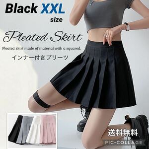 ☆プリーツスカート ミニ【ブラック】XXLsize インナー付 可愛い ミニスカ☆