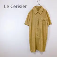 【Le cerisier】 とろみシャツ　ロングワンピース　チェック　透け感