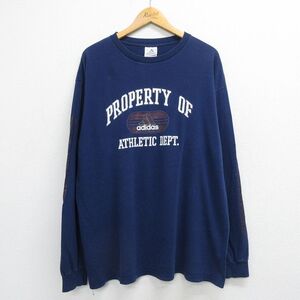 【50%OFF】XL/古着 アディダス adidas 長袖 ビンテージ Tシャツ メンズ 90s ビッグロゴ 大きいサイズ コットン クルーネック 紺 ネイビ 5OF